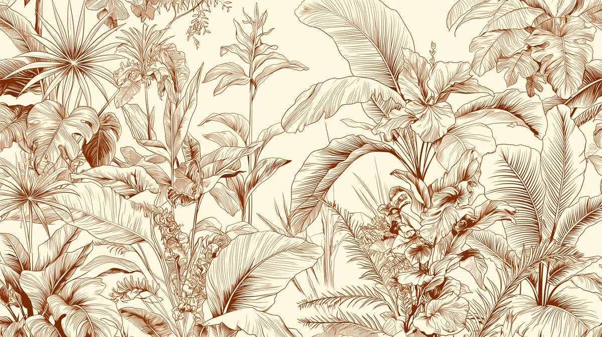 Botanical Sketch Mural Wallpaper in Sepia Tones Mural Wallpaper - room preview 04