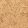 Monochromatic Botanical Line Art Mural Wallpaper — Warm Ochre Mural Wallpaper - room preview 04
