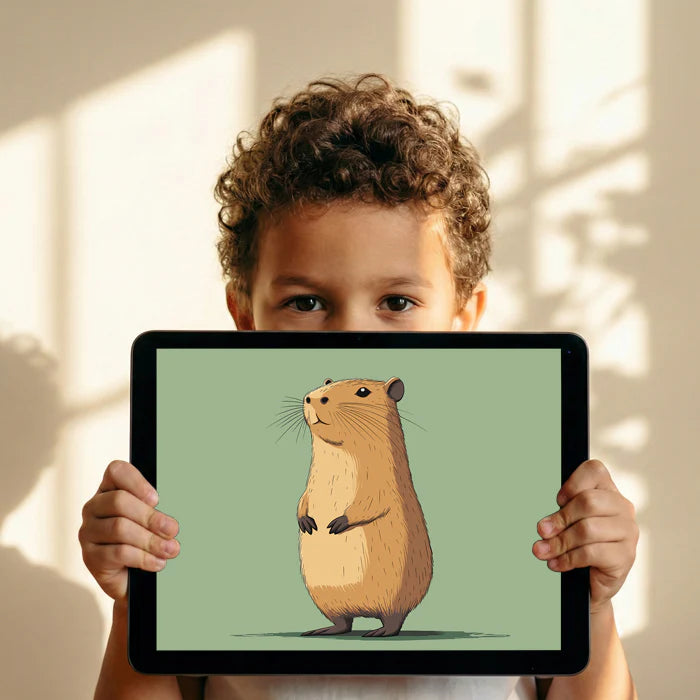Capybara Portrait Mural Wallpaper — Earthy Sage Illustration Mural Wallpaper - room preview 04