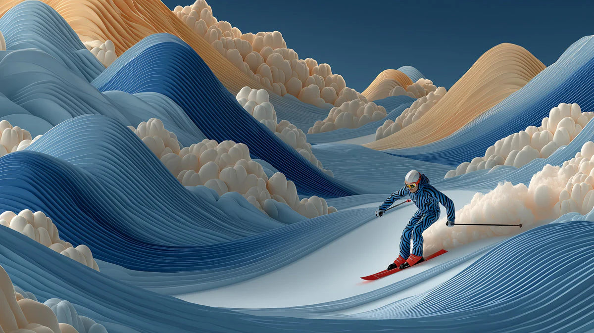 Slalom Skiing Papercraft Mural Wallpaper — Alpine Landscape Design Mural Wallpaper - room preview 04