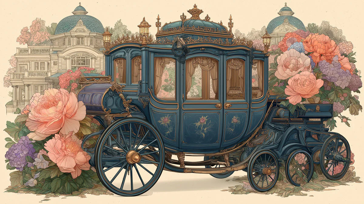 Royal Carriage Floral Mural Wallpaper — Whimsical Heritage Style Mural Wallpaper - room preview 04