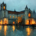 Gothic Cathedral Night Mural Wallpaper — Architectural Oil Painting Mural Wallpaper - room preview 04