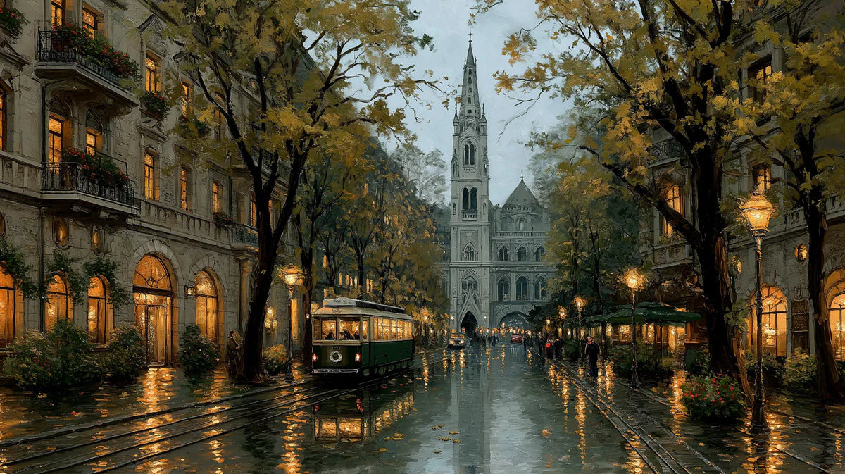 Old World European City Street Mural Wallpaper - room preview 04