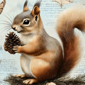 Vintage Squirrel and Rose Botanical Mural Wallpaper - room preview 04