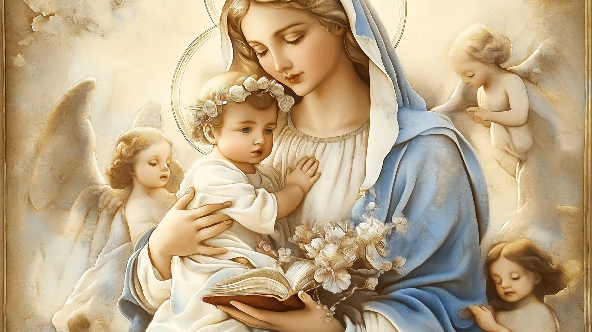 Madonna and Cherubs Oil Painting Mural Wallpaper - room preview 04