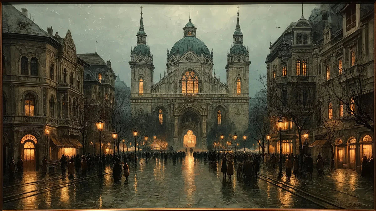 Gothic Cathedral Square Mural Wallpaper — European Cityscape Mural Wallpaper - room preview 04