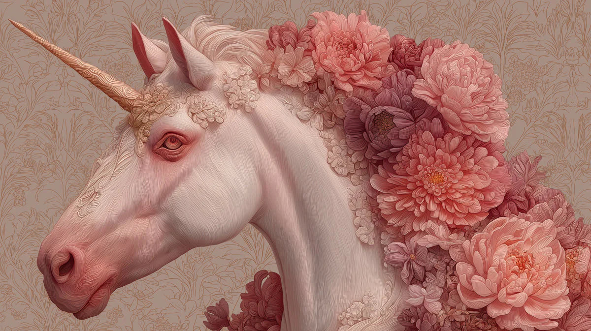 Floral Unicorn Mural Wallpaper with Soft Blush Tones Mural Wallpaper - room preview 04