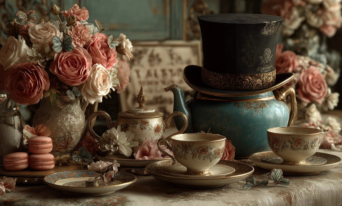 Victorian Tea Party Mural Wallpaper — Whimsical Floral Decor Mural Wallpaper - room preview 04