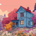 Victorian Cottage Mural Wallpaper — Whimsical Dreamscape Illustration Mural Wallpaper - room preview 04