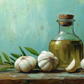 Rustic Olive Oil & Garlic Still Life Mural Wallpaper - room preview 04