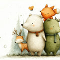 Forest Friends Whimsical Mural Wallpaper — Soft Woodland Illustration Mural Wallpaper - room preview 04