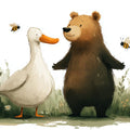 Bear and Duck Storybook Mural Wallpaper — Whimsical Kids Illustration Mural Wallpaper - room preview 04