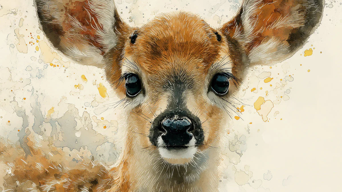Fawn Portrait Mural Wallpaper — Watercolor Animal Wall Art Mural Wallpaper - room preview 04