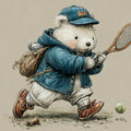 Tennis Playing Bear Mural Wallpaper — Whimsical Childhood Illustration Mural Wallpaper - room preview 04