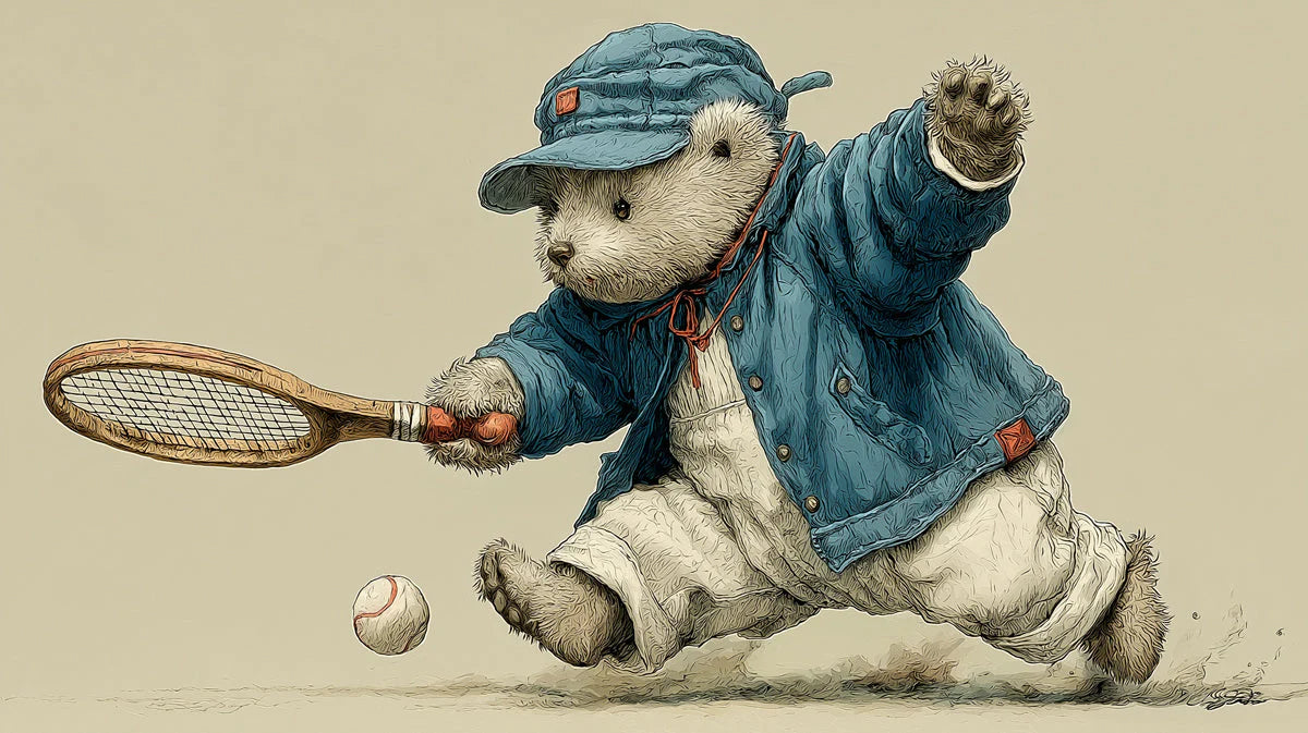 Tennis Teddy Bear Mural Wallpaper — Whimsical Sports Illustration Mural Wallpaper - room preview 04