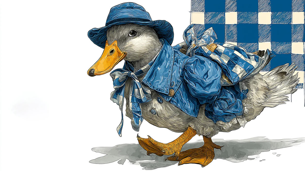 Dapper Traveler Duck Mural Wallpaper — Whimsical Blue Motif Mural Wallpaper - room preview 04
