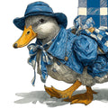 Dapper Traveler Duck Mural Wallpaper — Whimsical Blue Motif Mural Wallpaper - room preview 04
