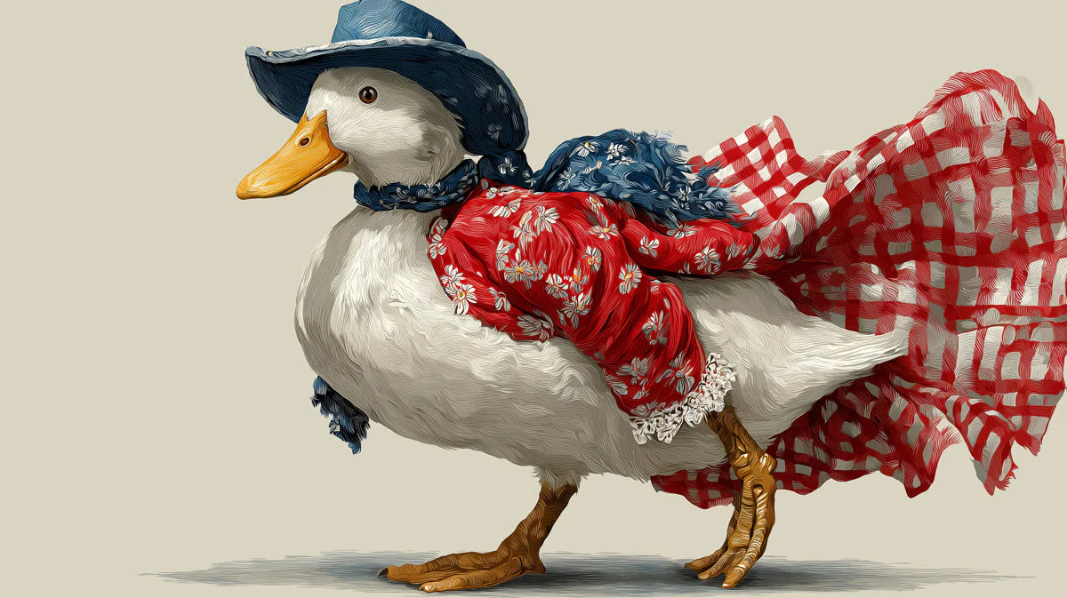 Dapper Duck Floral Gingham Mural Wallpaper — Whimsical Decor Mural Wallpaper - room preview 04