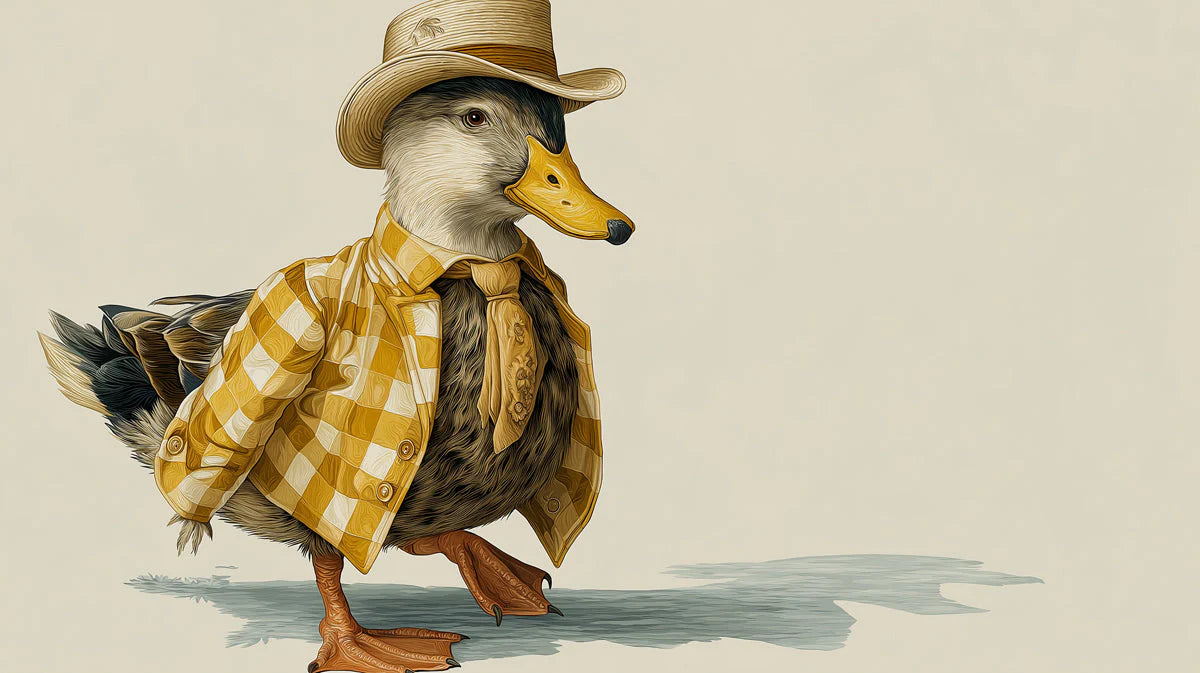 Dapper Duck Mural Wallpaper in Warm Ochre and Cream Mural Wallpaper - room preview 04