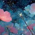 Cosmic Floral Fantasy Mural Wallpaper — Whimsical Night Garden Mural Wallpaper - room preview 04