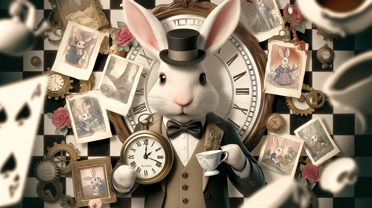 Whimsical White Rabbit Mural Wallpaper — Vintage Storybook Style Mural Wallpaper - room preview 04