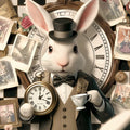 Whimsical White Rabbit Mural Wallpaper — Vintage Storybook Style Mural Wallpaper - room preview 04