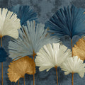 Ginkgo Leaf Plaster Mural Wallpaper — Navy and Gold Botanical Mural Wallpaper - room preview 04