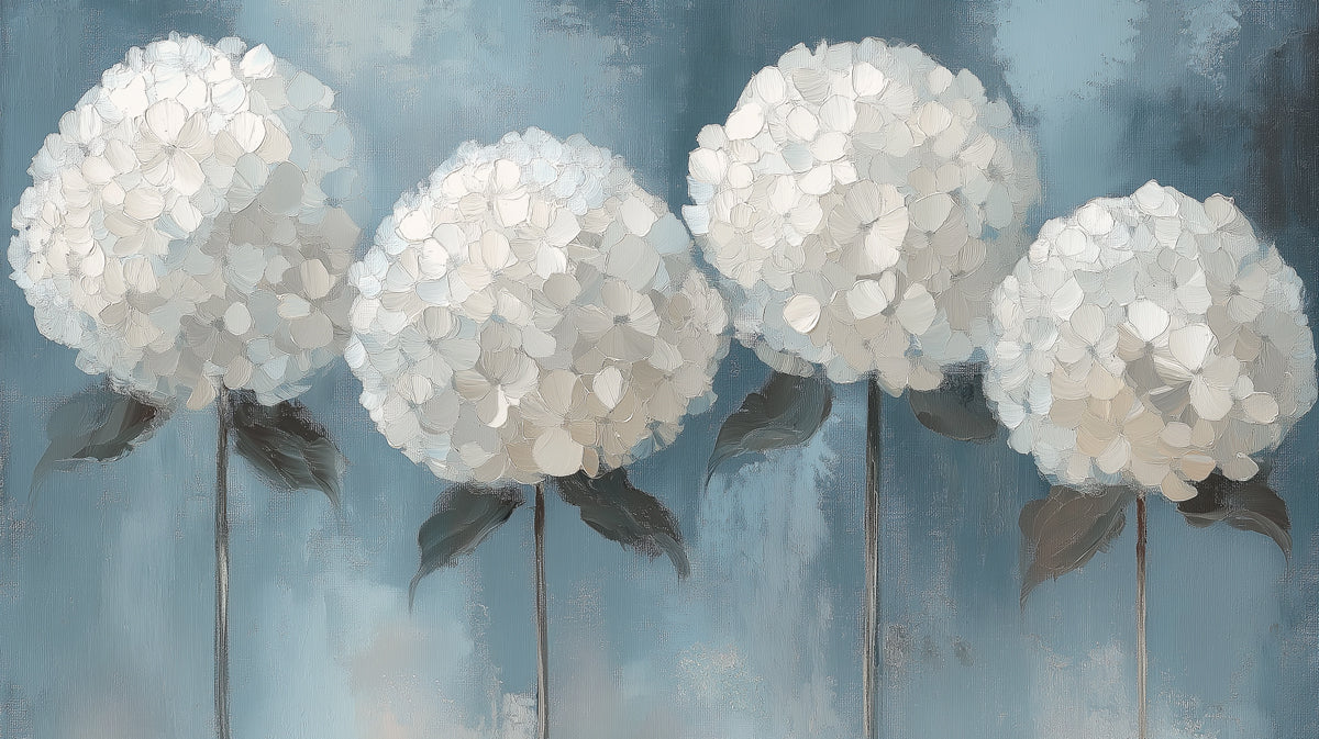 Hydrangea Bloom Mural Wallpaper in Muted Blue and Cream Mural Wallpaper - room preview 04