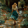 Garden Stroll Oil Painting Mural Wallpaper in Teal and Ochre Mural Wallpaper - room preview 04