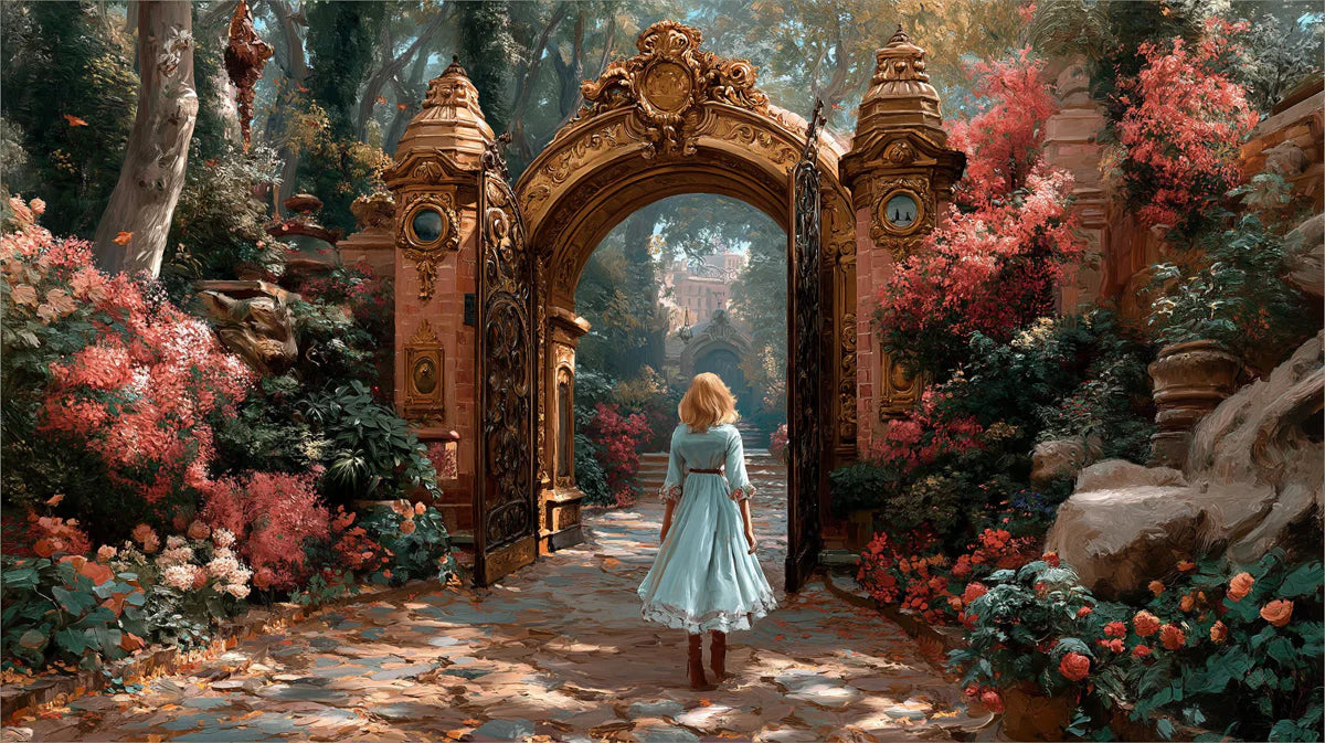 Gilded Garden Gate Mural Wallpaper —Romantic Baroque Scene Mural Wallpaper - room preview 04