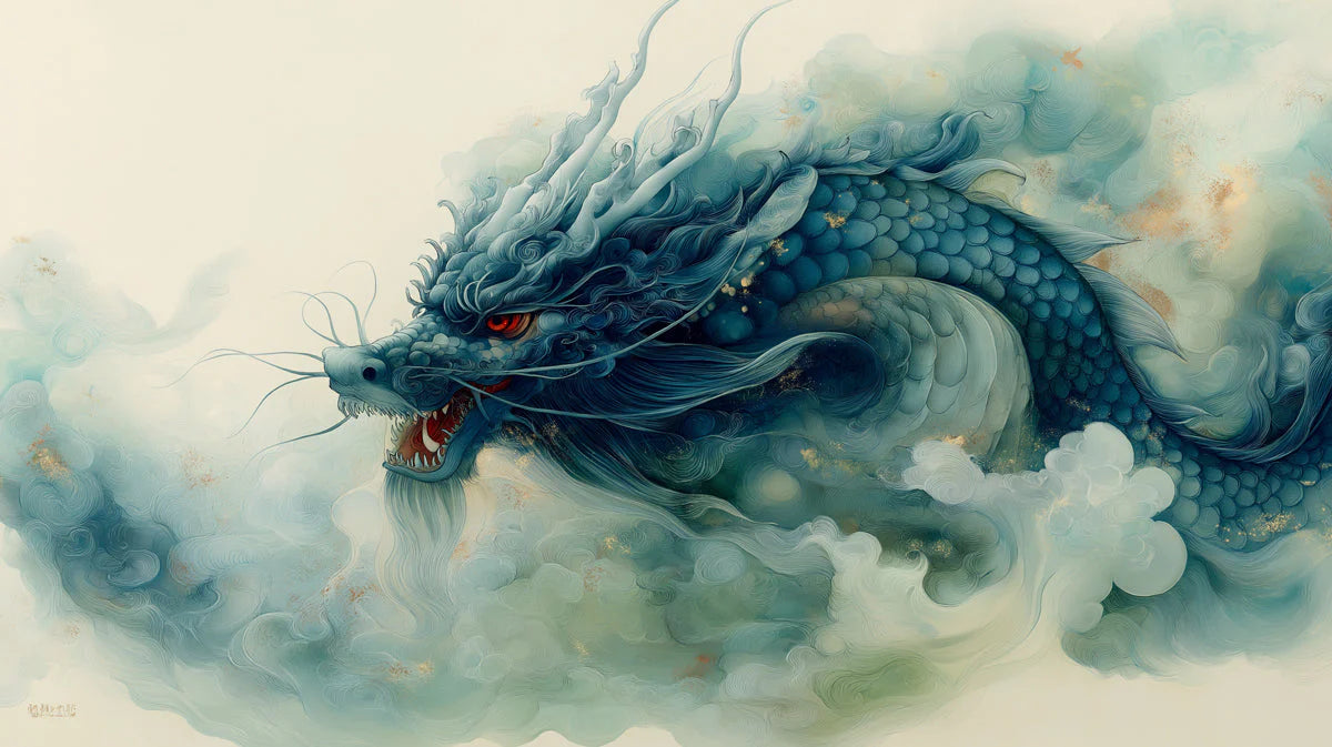 Ethereal Azure Dragon Mural Wallpaper — Mythical Artistic Design Mural Wallpaper - room preview 04