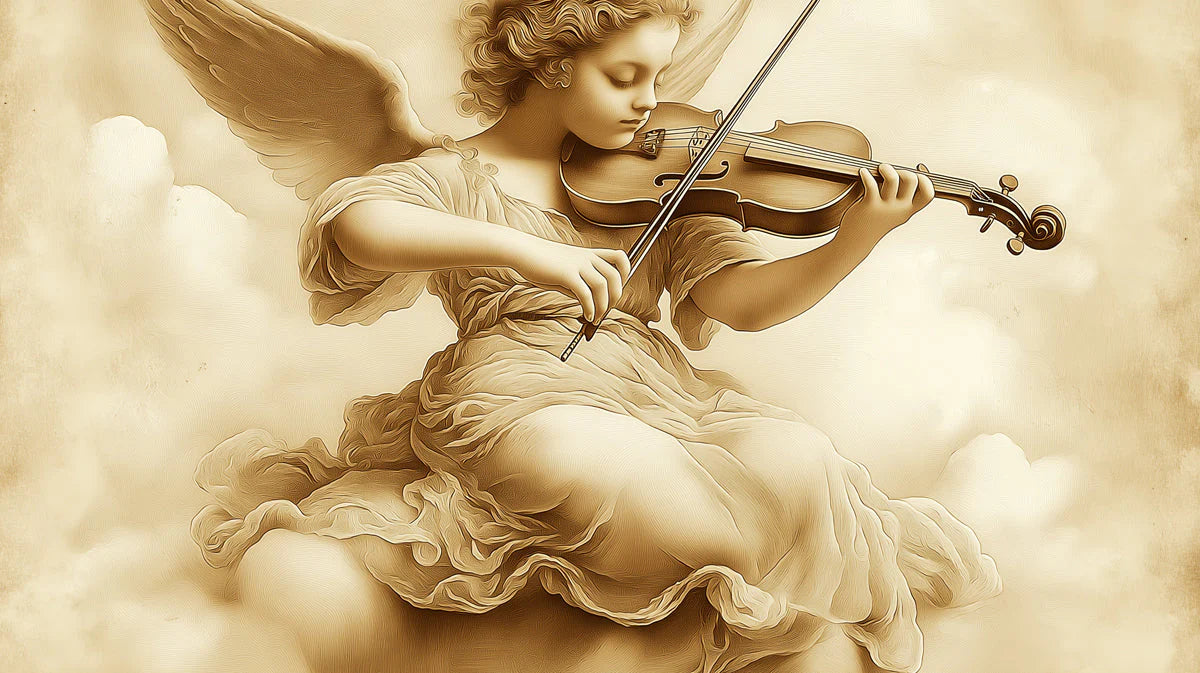 Violin Playing Angel Mural Wallpaper in Sepia Tones Mural Wallpaper - room preview 04