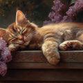 Sleeping Ginger Cat and Lilac Blooms Mural Wallpaper - room preview 04