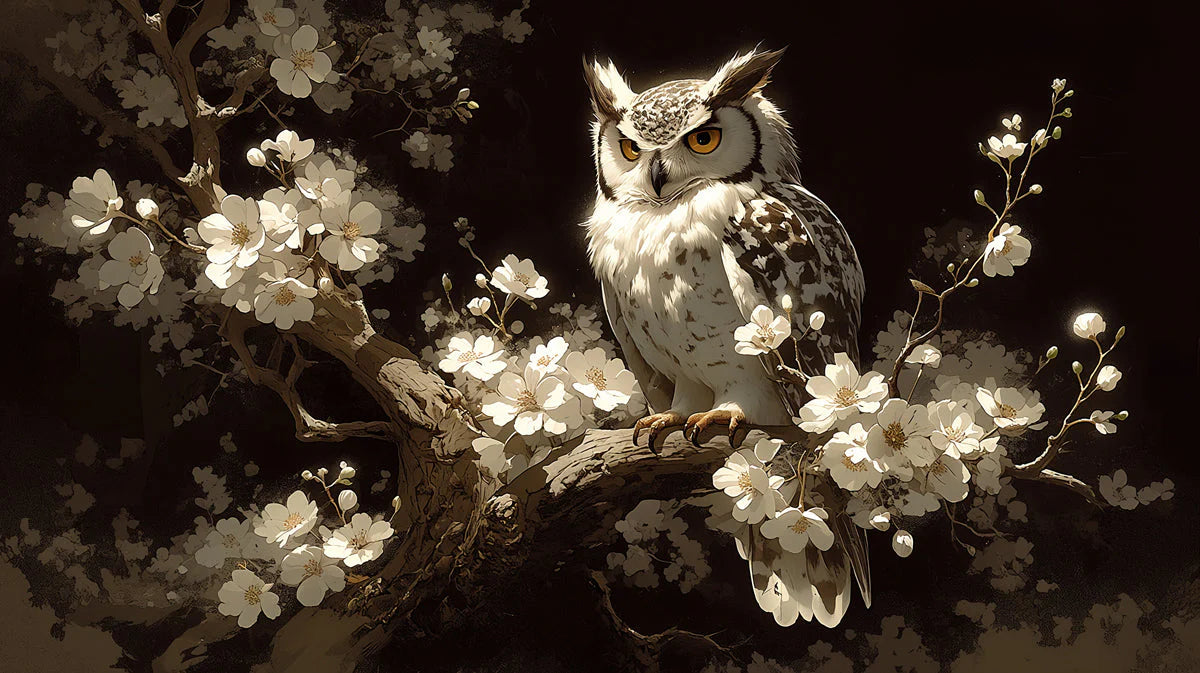 Nocturnal Owl and Cherry Blossom Mural Wallpaper - room preview 04