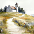 Country Chapel Watercolor Landscape Mural Wallpaper - room preview 04