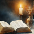 Candlelit Library Still Life Mural Wallpaper — Moody Academic Style Mural Wallpaper - room preview 04