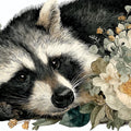 Resting Raccoon Floral Mural Wallpaper — Whimsical Nature Art Mural Wallpaper - room preview 04