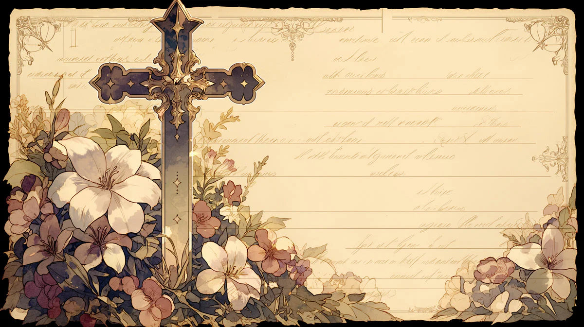 Vintage Religious Cross and Floral Mural Wallpaper - room preview 04