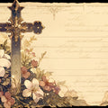 Vintage Religious Cross and Floral Mural Wallpaper - room preview 04