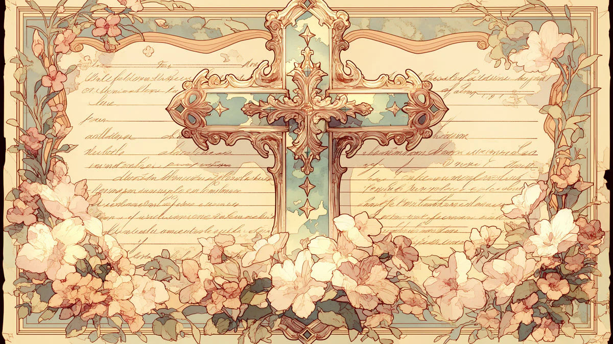 Baroque Script Cross Mural Wallpaper — Artistic Vintage Heritage Mural Wallpaper - room preview 04