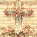 Baroque Script Cross Mural Wallpaper — Artistic Vintage Heritage Mural Wallpaper - room preview 04