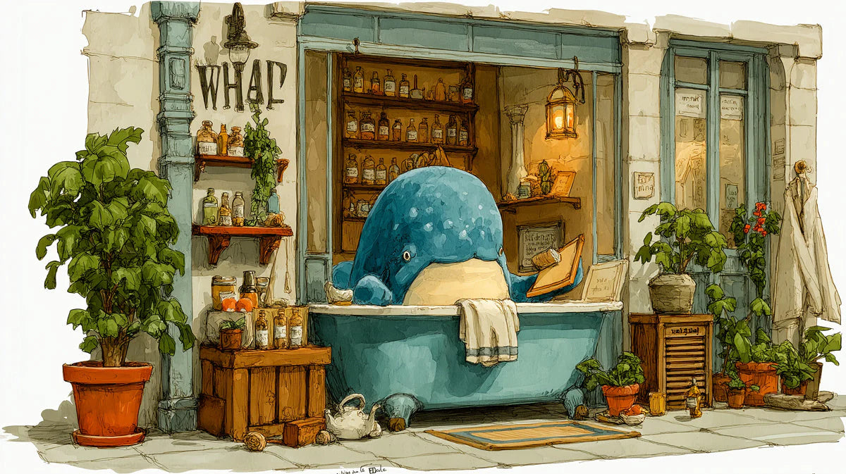 Whimsical Bathing Whale Mural Wallpaper — Storybook Illustration Mural Wallpaper - room preview 04