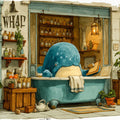 Whimsical Bathing Whale Mural Wallpaper — Storybook Illustration Mural Wallpaper - room preview 04
