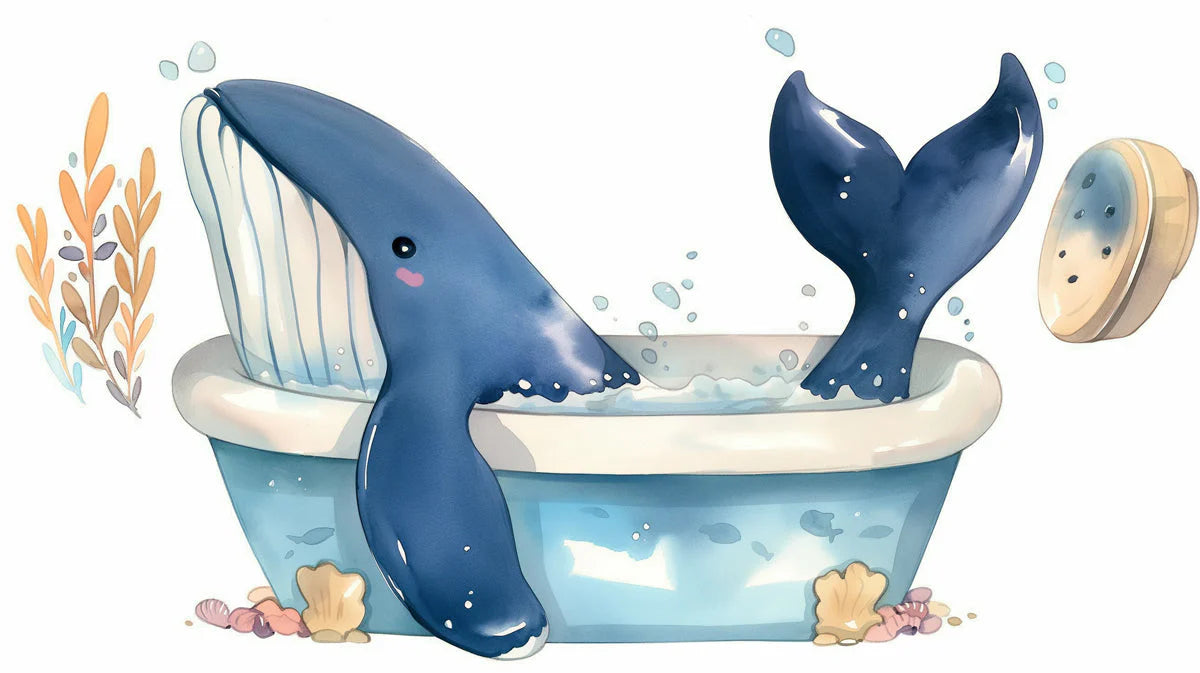 Bathing Whale Mural Wallpaper — Whimsical Aquatic Design Mural Wallpaper - room preview 04