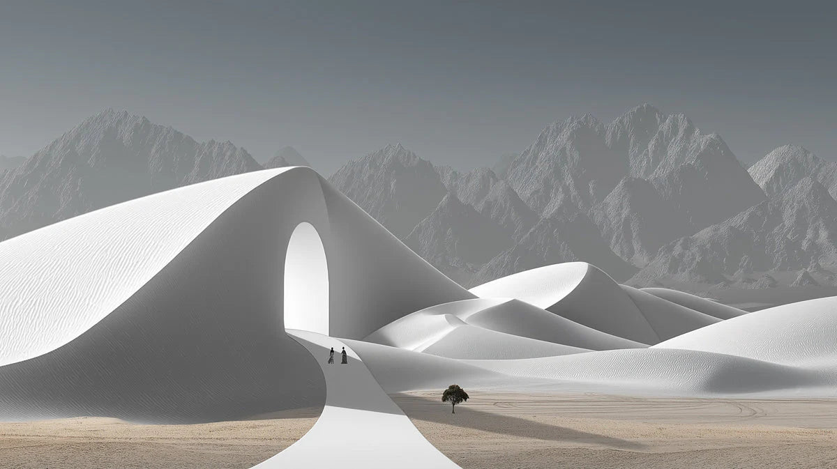Minimalist Sand Dune Portal Mural Wallpaper in Monochrome Mural Wallpaper - room preview 04