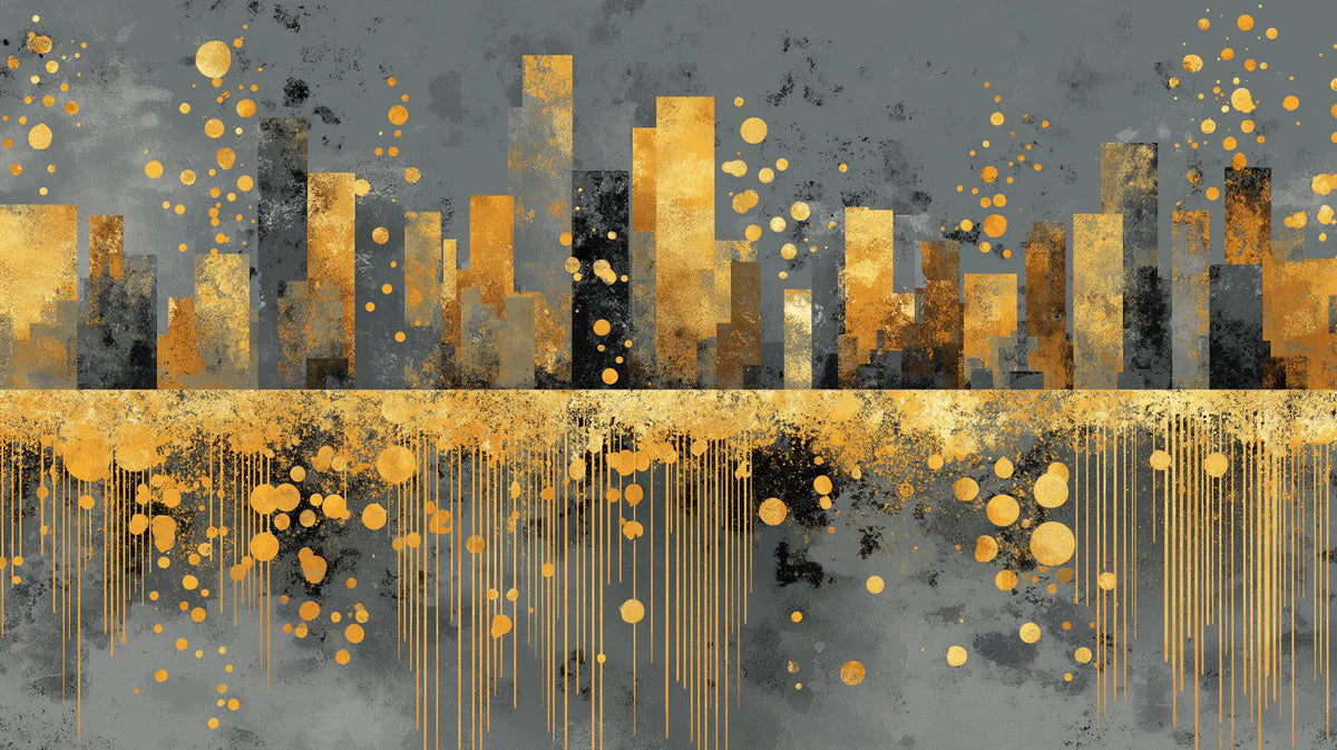 Golden City Skyline Mural Wallpaper — Abstract Urban Art Mural Wallpaper - room preview 04