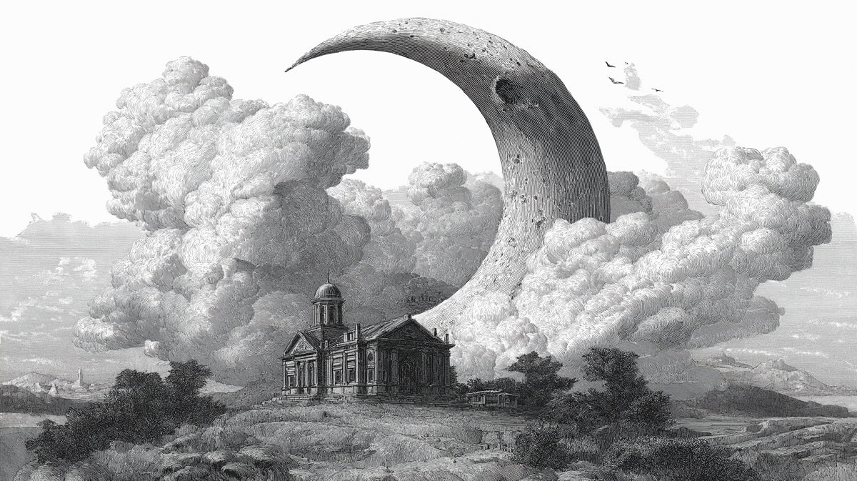 Crescent Moon Over Neo-Classical Estate Mural Wallpaper - room preview 04