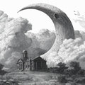 Crescent Moon Over Neo-Classical Estate Mural Wallpaper - room preview 04