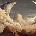 Celestial Moon and Clouds Mural Wallpaper — Etched Vintage Style Mural Wallpaper - room preview 04