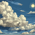 Vintage Engraved Sky Mural Wallpaper with Sun and Clouds Mural Wallpaper - room preview 04
